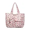 Bolsa Tote Grande de Veludo com Estampa de Morango Transfronteiriça Feminina Estilo Coreano Versátil Bolsa de Ombro/Mão Bolsa para o Dia a Dia
