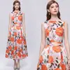 Ropa de mujer transfronteriza: Vestido sin mangas de alta gama estilo francés con estampado, corte tridimensional de comercio exterior, ceñidor de cintura, vestido línea A para mujer