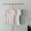 2026 Nuevo Estilo Sencillo Cuello en U Puro Deseo Ajustado Modal Hombro Normal Manga Corta Camiseta Adelgazante Top de Verano
