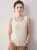 Isso é tão confortável! Suéter de cashmere puro, gola quadrada feminina, sem mangas, colete de tricô, top básico versátil