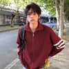 Suéter Rojo de Tres Rayas para Hombre, Tejido de Punto Estilo Retro Perezoso de Invierno, Chaqueta Cardigan de Corte Limpio