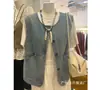 Colete jeans retro soltinho de gola redonda, novo, estilo Hong Kong, para mulheres, top colete curto da moda