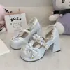 Sapatos OL de bico redondo com laço L, sapatos de plataforma única de corte médio Lolita, sapatos femininos fofos estilo japonês para meninas