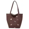 Bolso de Lona Bordado con Hongo y Cachorro de Nuevo Estilo, Gran Capacidad, Bolso Simple para Mujer, Bolso de Hombro de Moda, Bolso de Mano