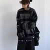 Tejidos de punto a rayas de color contrastante retro japonés para otoño e invierno, para niños y niñas, tejidos de punto estilo perezoso, suéteres holgados, chaquetas para parejas