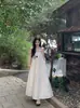 Estilo Vacaciones Junto al Mar Falda Lencera Blanca para Mujer Verano Holgada Cubre Carne Adelgazante Vestido Estilo Suave Vestido Largo Línea A