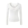 Atacado de Roupas Femininas Transfronteiriças 2026 Novo Estilo Gola V Amarração Franzido Slim Fit Cintura Alta Curto Base Camiseta Top