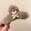 Pin de Oso de Peluche Flocado Lindo Coreano para Mujer, Pinza para el Pelo Linda, Pinza Elegante de Tiburón para Otoño e Invierno en la Parte Posterior de la Cabeza