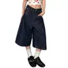 Shorts de mezclilla cropped con patchwork de estrella de cinco puntas estilo callejero americano para hombres y mujeres, pantalones rectos de pierna ancha de longitud media retro de alta costura adelgazantes