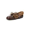 Sapatos de Couro Pequenos Plush Mary Jane Artísticos JK 2025 Couro de Vaca Lã de Cordeiro Salto Baixo Grosso Laço Couro Genuíno Sapatos de Pelo