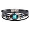 Pulseira clássica simples europeia e americana, personalidade da moda, pulseira DIY dos doze signos, pulseira de couro trançado com pedra hematita preta