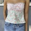Verão Europeu e Americano Novo Lace Casual Confortável Sexy All-match Sem Alças Curto Oco Lace-up Top Feminino