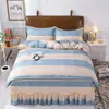 Saia de cama estilo coreano escovada, amigável à pele, Classe A, conjunto de quatro peças S, saia de cama com estampa de renda para casa, conjunto de três peças lavável à máquina, individual/casal