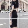 Europa y Estados Unidos vestido largo sexy con abertura lateral hueco en la cadera para mujer Q289 (falda pull de cintura