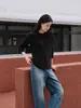 Liquidación a Precio Especial | Cadena de Suministro de Comercio Electrónico Básico Clásico Megan Camiseta de Manga Larga con Cuello Redondo de Lyocell Tencel Lana