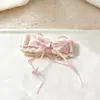 Pinza de plátano de encaje rosa de lunares de lujo estilo coreano de moda para coletas altas con lazo de cinta