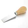 Caja Redonda Personalizada de Madera de Haya Set de Cuatro Piezas: Cuchillo para Queso con Mango de Madera de Acero Inoxidable, Cuchillo y Tenedor para Pizza, Mini Cuchillo para Queso