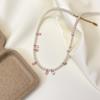 Collar de cadena de suéter para mujer con colgante de diamante con gotas de agua rosa súper brillantes, cadena de clavícula de perla, nuevo diseño
