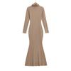 Vestido Largo de Manga Larga con Cuello Alto Estilo Europeo y Americano para Mujer, con Cuello Superpuesto, Ajuste Ceñido Sexy, Bodycon de Cola de Pez por Encima de la Rodilla en Color Sólido
