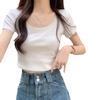 Playera Corta de Manga Corta con Cuello U Estilo Americano para Mujer, Verano 2025, Corte Slim, Adelgazante, Sexy, Descubierta, Cintura Alta, Top para Estudiante