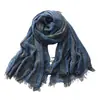 Lenço Artístico Vintage de Algodão e Linho Unissex Moda Cor Combinando Listrado Colar Longo Curto Vento de Terra Residual Outono Inverno
