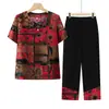 Ropa para Mujeres de Mediana Edad y Mayores, Blusas Casuales de Verano de Manga Corta para Madres y Abuelas, Conjuntos de Moda Sueltos de Dos Piezas, Ropa para Mujeres