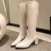 Botas Altas Francesas Tacones Altos para Mujer 2026 Otoño/Invierno Nuevas Llegadas Botas Altas Pequeñas No por Encima de la Rodilla Botas de Montar Tacones Gruesos Botas Adelgazantes