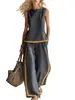 Conjunto de dos piezas de Amazon transfronterizo para mujer europea y americana, nuevo para primavera-verano, top sin mangas tipo camiseta de bloque de color y pantalones de pierna ancha, elegante para ir al trabajo