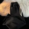 Calça jeans cintura elástica moda feminina ins tubo reto larga solta verão fina 2023 nova perna larga cordão calça primavera e outono