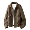 Jaqueta de Couro PU Masculina Retro Americana Workwear Resistente Solta Estilo Old Money Color Block Gola Lapela Solta Roupa Externa Masculina