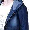 Toma real en stock primavera y otoño 2025 nuevo abrigo largo de mezclilla con capucha y estampado de letras para mujer, gabardina