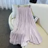 Saia Média de Gaze Fluida Feminina Plissada Cintura Alta Solta Comprimento Médio Elegante Saia Média Primavera/Verão Linha A Versátil
