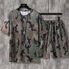 Terno Dos Homens Verão Camuflagem Fina Manga Curta T-Shirt Cinco Shorts Esportes Plus Size Casual Versátil Moda Atacado