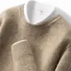 Outono/Inverno 2026 Novo Suéter de Malha Cashmere Masculino Gola Redonda Solto Cor Sólida Casual Tamanho Plus Camisa Base