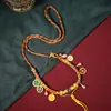 Cordón para Colgante Estilo Tíbet con Nudo de Flor de Melocotón de los Cinco Dioses de la Fortuna, Cordón para Collar, Accesorio para Colgar Thangka, Cordón Rojo con Nudo, Especialidad Hecha a Mano