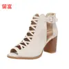 LiuFu En Stock Nueva Moda Europea y Americana Talla Grande Sandalias de Mujer con Tacón Grueso, Sandalias de Tacón Alto con Hebilla de Punta Redonda para Mujer de Comercio Exterior