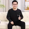 Pijama Grueso de Doble Cara con Cuello Redondo y Mangas Largas de Talla Grande para Hombres de Mediana Edad y Mayores, Conjunto de Ropa de Casa para Papá que se Puede Usar Afuera