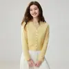 Cardigan Suéter de Cashmere com Renda Patchwork Francês Decote V Outono Inverno Malha Macia e Amiga da Pele Jaqueta Curta