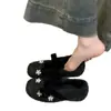 Versão em Couro Macio~ Luxuosas com Strass Floral Forradas com Lã Aumentadoras de Altura Mary Jane Outono e Inverno Quentes Estilo Chanel Sapatos Femininos Tendência