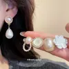 Set de Aretes de Flor con Perlas y Tachuelas de Diamante Aguja Plateada, Aretes Versátiles Elegantes Vintage para el Día a Día, Aretes de Lujo Ligero de Gama Alta para Mujeres