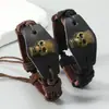 Más Vendido en Europa y América, Pulsera Trenzada de Cuerda de Cáñamo Hecha a Mano con Calavera de Aleación y Cuero, Pulsera Vintage Ajustable