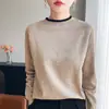 Camiseta base de punto de color bloqueado de cuello medio alto transfronteriza para mujer, nuevo top de punto de manga larga para otoño e invierno, elegante y a la moda