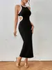 105 Ropa Europea y Americana Transfronteriza Verano Cuello Redondo Sin Mangas Corte Ajustado Patchwork Raya de Axila Cintura Expuesta Vestido Sexy que Resalta las Caderas