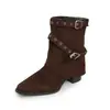 Botas Estilo Nuevo 2026 Moda Versátil Tacón Grueso Hebilla Botas de Caballero Negro Talla Grande Comercio Exterior Caña Corta Botas de Motocicleta
