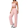 Camiseta de tirantes de yoga para comercio exterior transfronterizo con almohadillas en el pecho, camisola deportiva de fitness con sensación de piel desnuda, sujetador, pantalones rectos de pierna ancha con control de abdomen, secado rápido