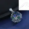 Pingente de hortênsia oco de prata esterlina 9999 pingente de hortênsia vintage flores queimadas azul feito à mão
