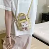 Bolsa xadrez fofa para pais e filhos, mini bolsa de ombro com gatinho de desenho animado, nova bolsa balde infantil da moda de nicho