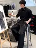 Camisa Negra de Manga Larga Estilo Abstinencia para Hombre, Conjunto de Atuendo de Alta Gama y Fresco Combinado con Pantalones de Pierna Ancha Fluidos
