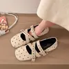 Bailarinas retro de lunares con punta fina y tiras cruzadas en la parte delantera, zapatos Mary Jane cuadrados versátiles para mujer otoño 2026