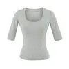 Camiseta Sexy de Estilo Americano con Cuello en U y Mangas Medias de Color Sólido, Nueva Moda de Verano Versátil Ajustada Corta para Mujer